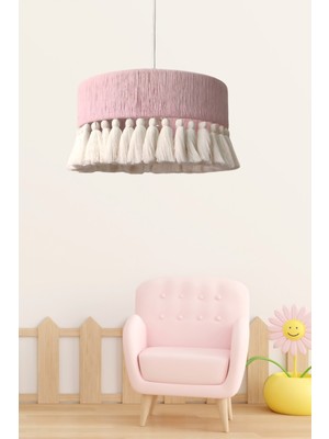 Normadia El Yapımı Bohem Makrome Avize, Pembe, 35 Cm, Şık ve Modern Aydınlatma