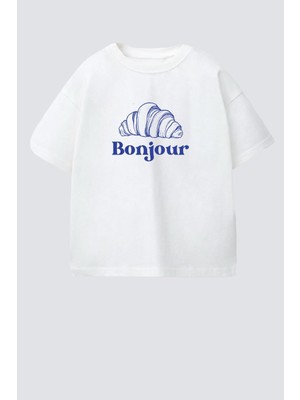 Monila Kız Çocuk Pamuklu Bisiklet Yaka Kruvasan Baskılı T-Shirt