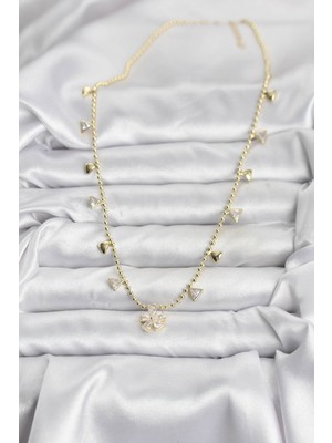 Lokiboo Pirinç Gold Renk Zirkon Taşlı Çiçek Model Kadın Kolye - TJ-BKO10642