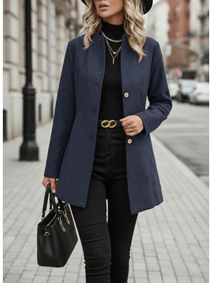 Barbora Tasarım Yaka Lacivert Kaşe Kaban