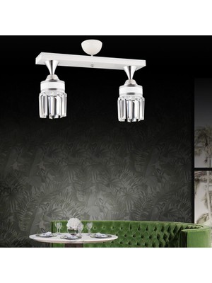 Normadia Nairobi 2'li Beyaz Kristal Taşlı Krom Şeritli Silindir Avize