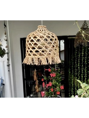 Normadia Şık Hasır Avize, Bahçe, Salon, Antre ve Mutfak Için, 30CM, Rattan & Bambu