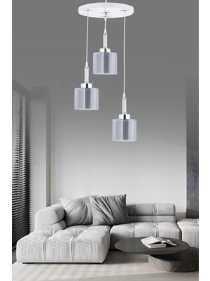 Normadia Beyaz 3'lü Sarkıt Tepsi, Çift Cam ve Füme Camlı Avize Seti