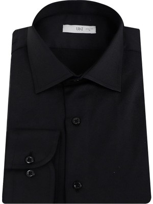 Uki Siyah Pamuk Saten Gömlek