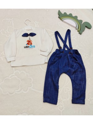 Lokiboo 9-12-18 Ay Papyonlu Sweat Kot Pantolon 2li Erkek Bebek Salopet Takımı