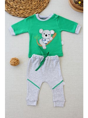 Lokiboo 3-6 6-9 9-12 12-18 Ay Yavru Koala Nakışlı Uzun Kollu Sweat 2li Kız Erkek Bebek Takımı