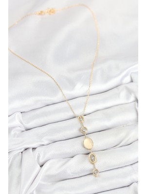 Lokiboo Pirinç Zincir Sarı Gold Renk Zirkon Taşlı Y Kolye - TJ-BKO10555