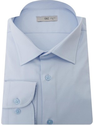 Uki Mavi Pamuk Saten Gömlek