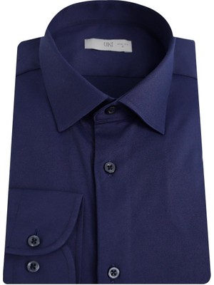 Uki Lacivert Pamuk Saten Gömlek