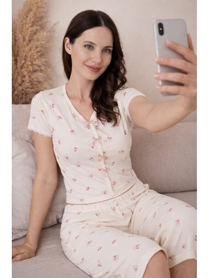 Pemilo Kadın 2027-7 Likrakı Crop Kaprili Kısa Kol Takım