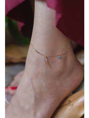 By Barun Şans Göz Nazar Fildişi 925 Ayar Safir Taş Gümüş Halhal,rose