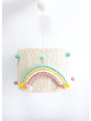 Normadia Renkli Gökkuşağı Detaylı Ekru Makrome Sarkıt Avize Kız ve Çocuk Odası