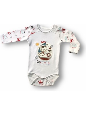 Lokiboo 3-6 6-9 9-12 Ay Minik Korsan Nakışlı Şapkalı Uzun Kollu Zıbınlı 3lü Kız-Erkek Bebek Takımı