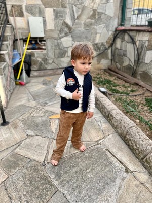 Lokiboo 3-4-5 Yaş Fitilli Kadife Pantolon Kapitone Kapşonlu Yelek Uzun Kollu Sweat 3lü Erkek Çocuk Takımı