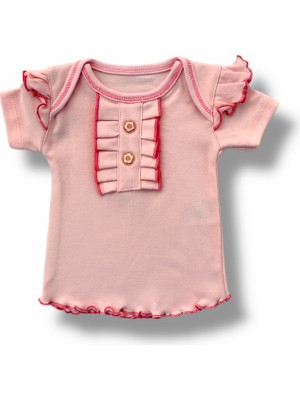 Lokiboo 3-6 6-9 9-12 12-18 Ay Düğme Detaylı Bandanalı Kısa Kollu Sweat 3lü Kız Bebek Takımı