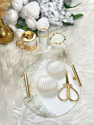 Epoksi Tepsi Inci Detaylı Damat+Nişan Tepsi Seti Küçük Boy