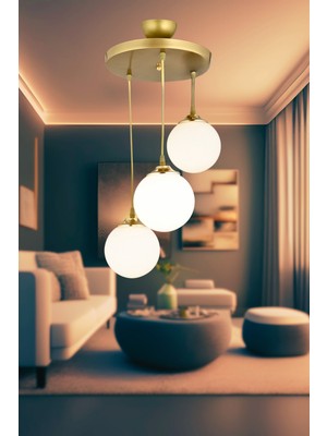 Normadia Eskitme Beyaz 3'lü Sarkıt Tepsi, Glop Camlı, Düz Aşağı Lüks Avize