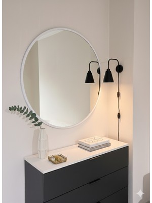 Ersan Dizayn Metal Çerçeveli Beyaz Yuvarlak Ayna Çap 80 cm