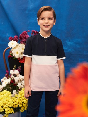 Lc Waikiki Yeni Sezon Hakim Yaka Renk Bloklu Kısa Kollu Erkek Çocuk Tişört