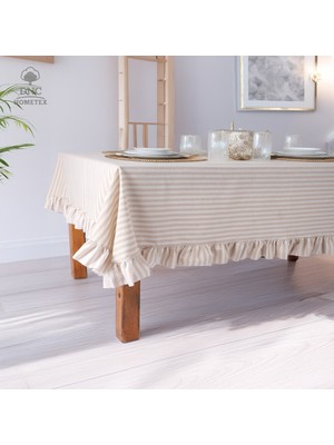 DNC Hometex Keten Sütlü Kahve Çizgili Masa Örtüsü