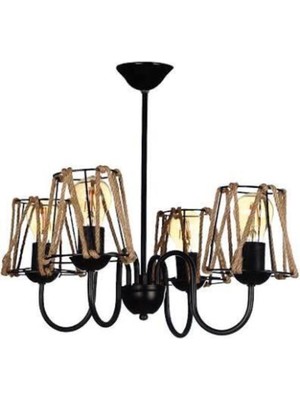 Normadia Modern 4’lü Siyah Avize, Şapkali ve Halatlı Tasarım