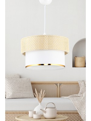 Normadia Gold Hazeran Rattan 2 Katlı Pasta Sarkıt Avize, Şık ve Modern Tasarım