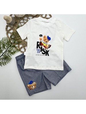 Lokiboo 1-2-3 Yaş Kaykaycı Ayı Baskılı Şortlu Kısa Kollu Tişört 2li Erkek Bebek Takımı