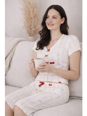 Pemilo Kadın 2027-2 Llikralı Crop Kapri Kısa Kol Takım