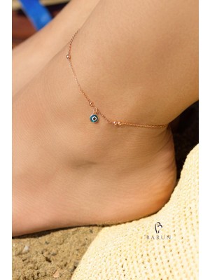 By Barun Göz Nazar 925 Ayar Gümüş Yuvarlak Toplu Zincir Halhal