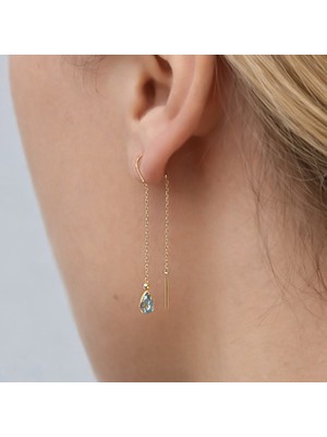 Hakan Mücevherat Sallantılı Mavi Taşlı Küpe 14 Ayar Altın