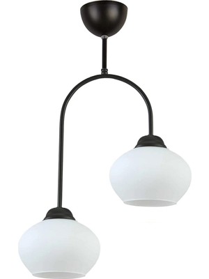 Normadia Şık Siyah Beyaz Camlı 2'li Avize, Salon, Mutfak ve Yatak Odası Için