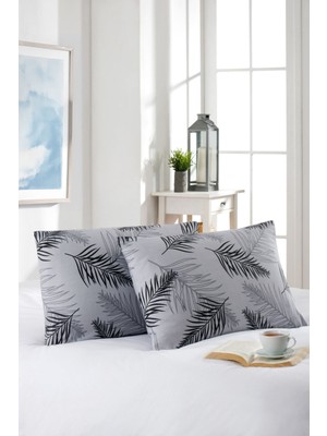 Marla Home 2'li Yastık Kılıfı | Pamuklu | 50X70 cm | Gri Palm