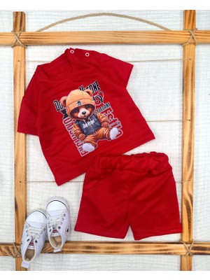 Lokiboo 9-12-18-24 Ay Dansçı Ayıcık Baskılı Şortlu Kısa Kollu Tişört 2li Erkek Bebek Takımı