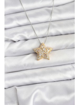 Lokiboo 316L Çelik Zincir Gümüş Renk Zincirli Gold Yıldız Model Kadın Kolye - TJ-BKO10679