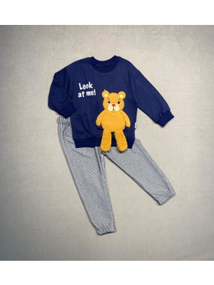 Lokiboo 2-3-4 Yaş Ayıcık Sallanan Ayak Desenli Likra Penye Kumaş Sweat Pantolonlu Kız Erkek 2li Çocuk Takımı