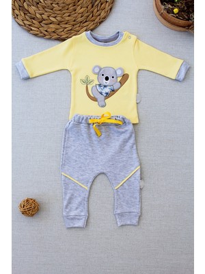 Lokiboo 3-6 6-9 9-12 12-18 Ay Yavru Koala Nakışlı Uzun Kollu Sweat 2li Kız Erkek Bebek Takımı