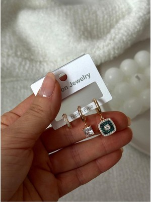 Hercy Ithal Zirkon Taşlı 3'lü Küpe Set