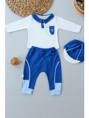 Lokiboo 3-6 6-9 9-12 Ay Efendi Nakışlı Cep Şapkalı Uzun Kollu Sweat 3lü Erkek Bebek Takımı