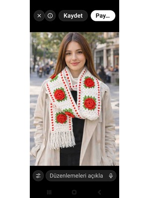 Megahan Boutique Megahan Beyaz Tig Isi El Orgu Kirmizi Güllü Atki Eldiven Takim ,sevgililer Günü, Hediye