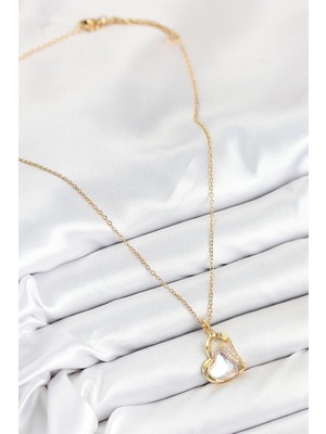 Lokiboo 316L Çelik Zirkon Taşlı Kalp Model Gold Renk Kadın Kolye - TJ-BKO10523