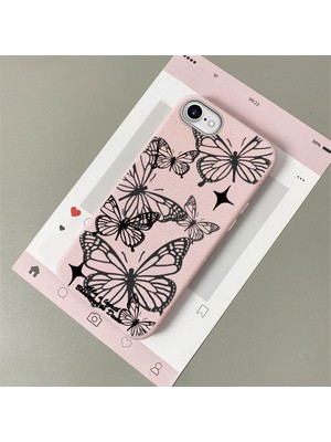 HONTINGA iPhone Se 2020 ile Uyumlu Kılıfı Deri Dokusu Anti Düşme Yumuşak Silikon Telefon Kılıfı Kelebek Desen K7-3085