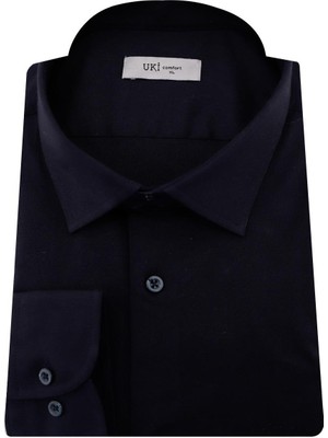 Uki Lacivert Comfort Fit Uzun Kol Gömlek