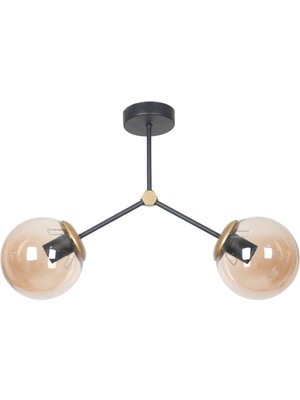 Normadia Modern Siyah ve Gold Renkli Bal Camlı 2'li Avize, Şıklık ve Işık Sunar