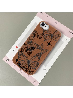 HONTINGA iPhone 8 ile Uyumlu Kılıfı Deri Dokusu Anti Düşme Yumuşak Silikon Telefon Kılıfı Kelebek Desen K7-3085