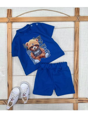 Lokiboo 9-12-18-24 Ay Dansçı Ayıcık Baskılı Şortlu Kısa Kollu Tişört 2li Erkek Bebek Takımı