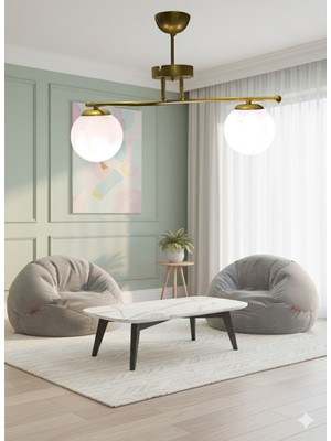 Normadia Modern Sarı ve Beyaz Camlı Metal Gövde Avize, Salon, Yatak Odası ve Mutfak Için