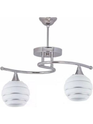 Normadia Modern Krom 2'li Avize, Beyaz Gümüş Cam Detaylı, Salon, Mutfak ve Yatak Odası Için