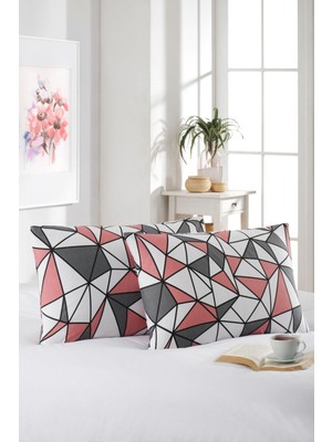 Marla Home 2'li Yastık Kılıfı | Pamuklu | 50X70 cm | Geometrik Desen |pembe