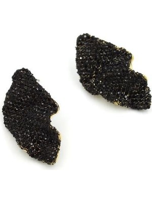 Royaleks Dalgalı Taşlı Küpe - Siyah