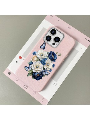 HONTINGA iPhone 14 Pro Max ile Uyumlu Kılıfı Deri Dokusu Anti Düşme Yumuşak Silikon Telefon Kılıfı Çiçek Desen K7-3084